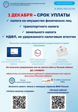 Налоговое уведомление 2025 года: уплатите налоги не позднее 1 декабря 2025 года.